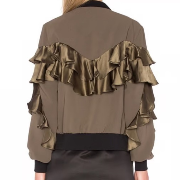 Cinq a Sept Women’s Leia Ruffle Bomber Jacket In Olive Size XS - Picture 5 of 17